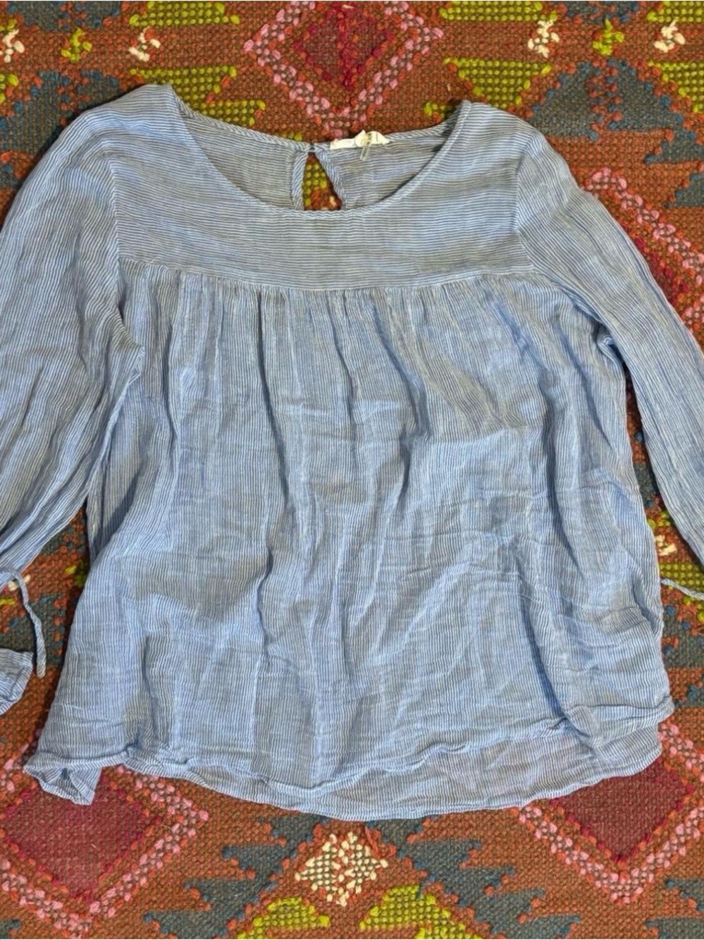entro Light Blue Crinkled Peasant Blouse